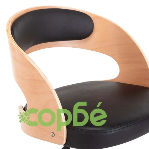 Въртящ офис стол, черен, извито дърво и изкуствена кожа ➤ топ цена ➤ sorbe.bg