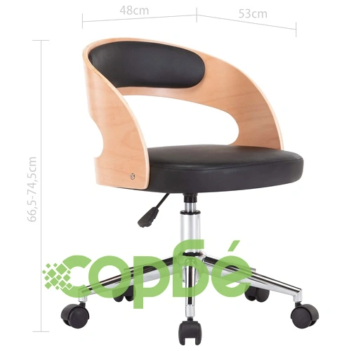 Въртящ офис стол, черен, извито дърво и изкуствена кожа ➤ топ цена ➤ sorbe.bg