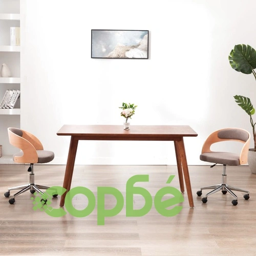 Въртящ офис стол, таупе, извито дърво и текстил ➤ топ цена ➤ sorbe.bg