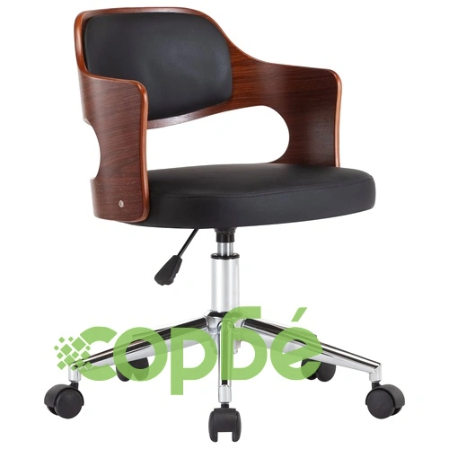 Въртящ офис стол, черен, извито дърво и изкуствена кожа ➤ топ цена ➤ sorbe.bg