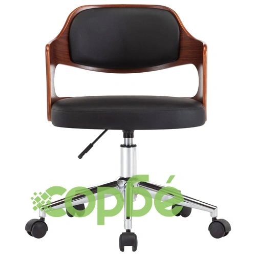 Въртящ офис стол, черен, извито дърво и изкуствена кожа ➤ топ цена ➤ sorbe.bg