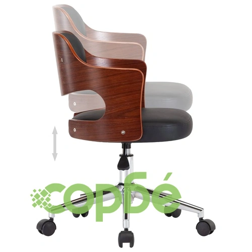 Въртящ офис стол, черен, извито дърво и изкуствена кожа ➤ топ цена ➤ sorbe.bg