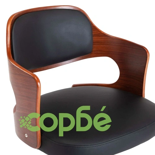 Въртящ офис стол, черен, извито дърво и изкуствена кожа ➤ топ цена ➤ sorbe.bg