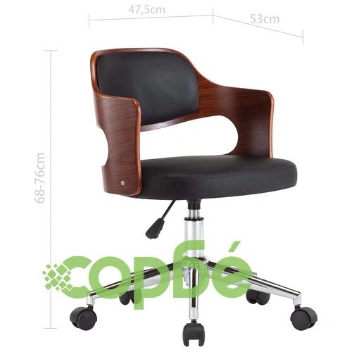 Въртящ офис стол, черен, извито дърво и изкуствена кожа ➤ топ цена ➤ sorbe.bg