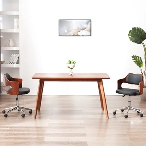 Въртящ офис стол, черен, извито дърво и изкуствена кожа