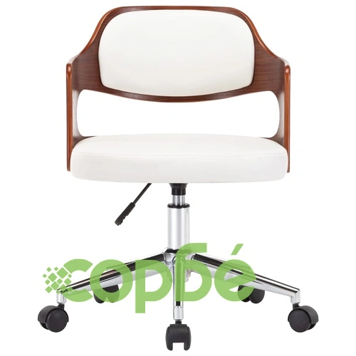 Въртящ офис стол, бял, извито дърво и изкуствена кожа ➤ топ цена ➤ sorbe.bg