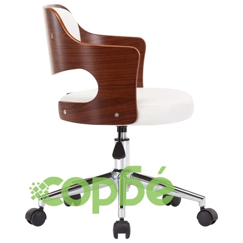 Въртящ офис стол, бял, извито дърво и изкуствена кожа ➤ топ цена ➤ sorbe.bg