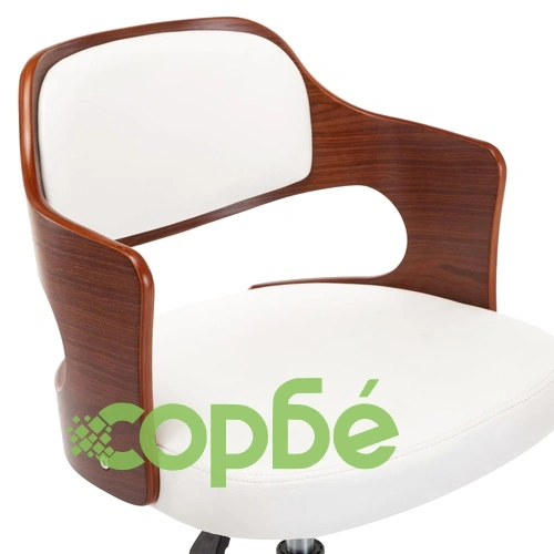 Въртящ офис стол, бял, извито дърво и изкуствена кожа ➤ топ цена ➤ sorbe.bg