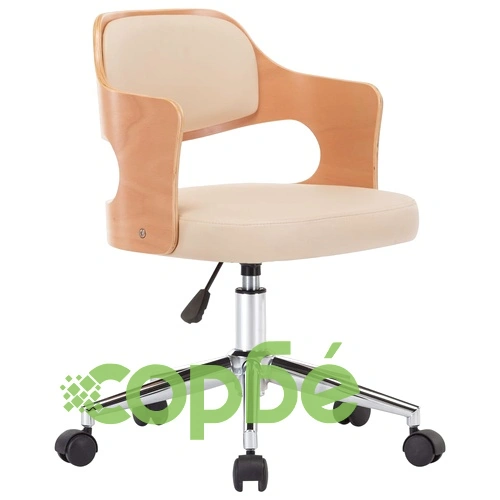 Въртящ офис стол, кремав, извито дърво и изкуствена кожа ➤ топ цена ➤ sorbe.bg