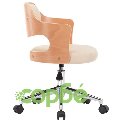 Въртящ офис стол, кремав, извито дърво и изкуствена кожа ➤ топ цена ➤ sorbe.bg