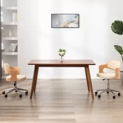 Въртящ офис стол, кремав, извито дърво и изкуствена кожа