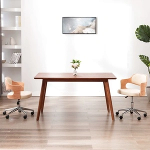 Въртящ офис стол, кремав, извито дърво и изкуствена кожа