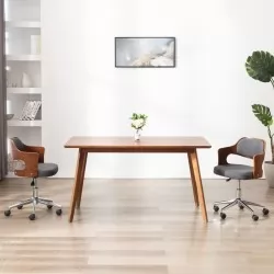 Въртящ офис стол, сив, извито дърво и текстил