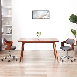 Въртящ офис стол, сив, извито дърво и текстил