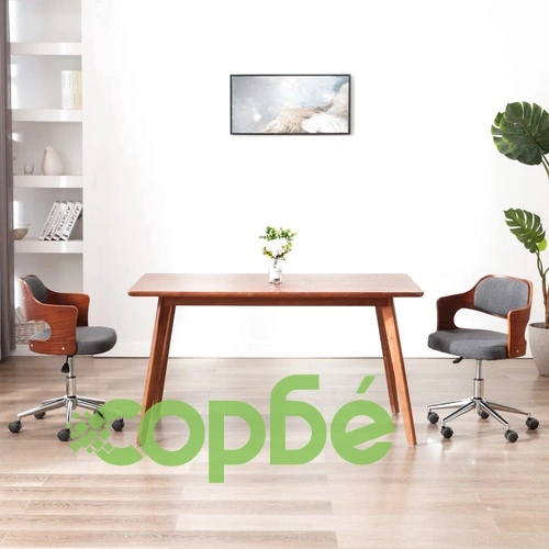 Въртящ офис стол, сив, извито дърво и текстил ➤ топ цена ➤ sorbe.bg