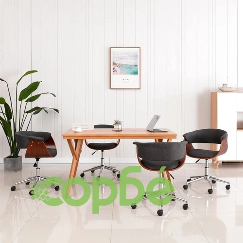 Въртящи се трапезни столове, 4 бр, сиви, текстил ➤ топ цена ➤ sorbe.bg