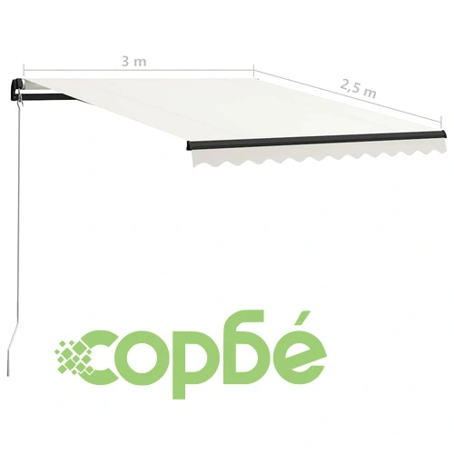 Ръчно прибираща се тента с LED, 300x250 см, кремава ➤ топ цена ➤ sorbe.bg