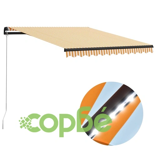 Ръчно прибираща се тента с LED, 300x250 см, жълто и бяло ➤ топ цена ➤ sorbe.bg