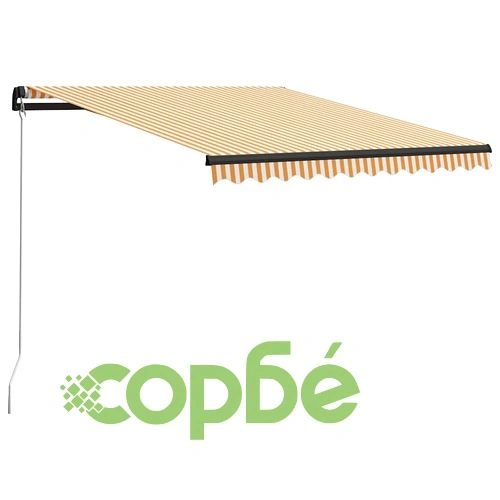 Ръчно прибираща се тента с LED, 300x250 см, жълто и бяло ➤ топ цена ➤ sorbe.bg
