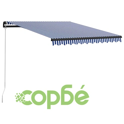 Ръчно прибиращ се сенник с LED, 350x250 см, синьо и бяло ➤ топ цена ➤ sorbe.bg