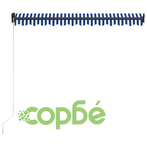 Ръчно прибиращ се сенник с LED, 350x250 см, синьо и бяло ➤ топ цена ➤ sorbe.bg
