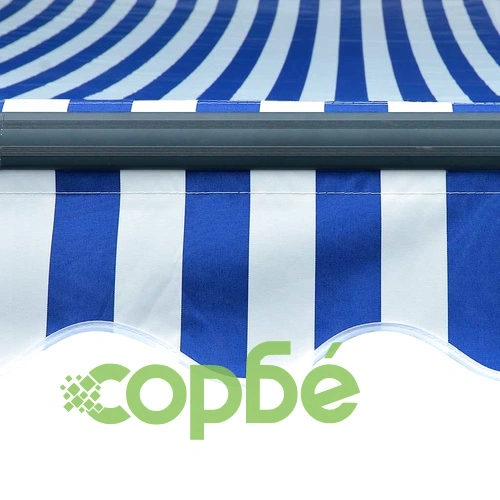Ръчно прибиращ се сенник с LED, 350x250 см, синьо и бяло ➤ топ цена ➤ sorbe.bg