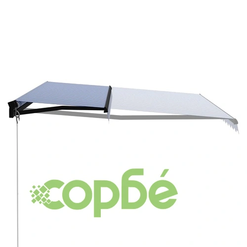 Ръчно прибиращ се сенник с LED, 400x300 см, синьо и бяло ➤ топ цена ➤ sorbe.bg