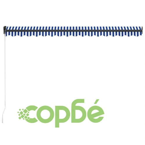 Ръчно прибиращ се сенник с LED, 400x300 см, синьо и бяло ➤ топ цена ➤ sorbe.bg