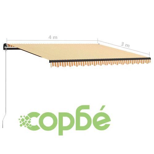 Ръчно прибираща се тента с LED, 400x300 см, жълто и бяло ➤ топ цена ➤ sorbe.bg