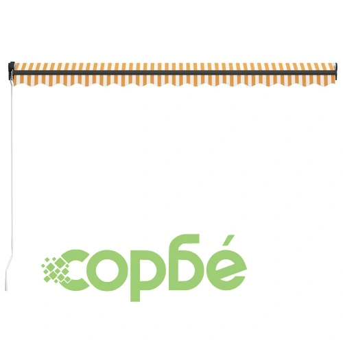 Ръчно прибираща се тента с LED, 400x300 см, жълто и бяло ➤ топ цена ➤ sorbe.bg
