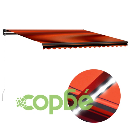Ръчно прибираща се тента с LED, 400x300 см, оранжево и кафяво ➤ топ цена ➤ sorbe.bg