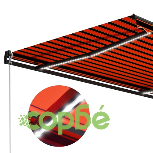 Ръчно прибираща се тента с LED, 400x300 см, оранжево и кафяво ➤ топ цена ➤ sorbe.bg
