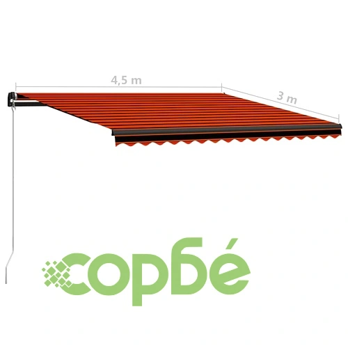 Ръчно прибираща се тента с LED, 450x300 см, оранжево и кафяво ➤ топ цена ➤ sorbe.bg
