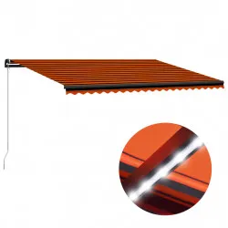 Ръчно прибиращ се сенник с LED, 500x300 см, оранжево и кафяво