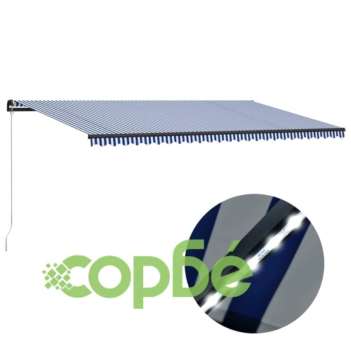 Ръчно прибиращ се сенник с LED, 600x300 см, синьо и бяло ➤ топ цена ➤ sorbe.bg