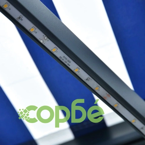 Ръчно прибиращ се сенник с LED, 600x300 см, синьо и бяло ➤ топ цена ➤ sorbe.bg