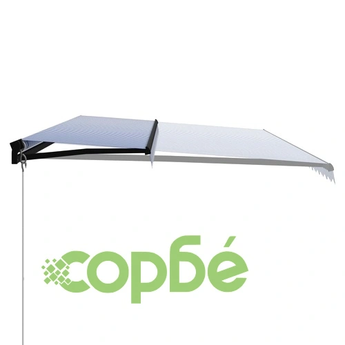Ръчно прибиращ се сенник с LED, 600x300 см, синьо и бяло ➤ топ цена ➤ sorbe.bg