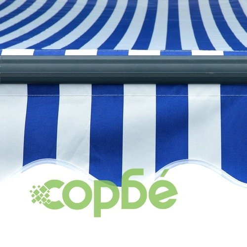 Ръчно прибиращ се сенник с LED, 600x300 см, синьо и бяло ➤ топ цена ➤ sorbe.bg