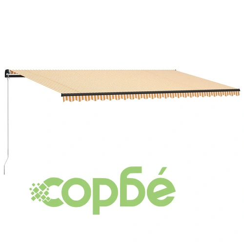 Ръчно прибиращ се сенник с LED, 600x300 см, жълто и бяло ➤ топ цена ➤ sorbe.bg