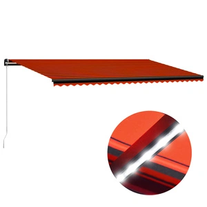Ръчно прибиращ се сенник с LED, 600x300 см, оранжево и кафяво
