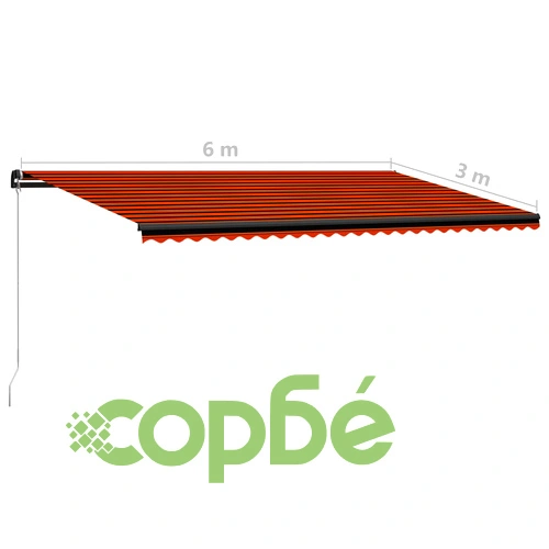 Ръчно прибиращ се сенник с LED, 600x300 см, оранжево и кафяво ➤ топ цена ➤ sorbe.bg