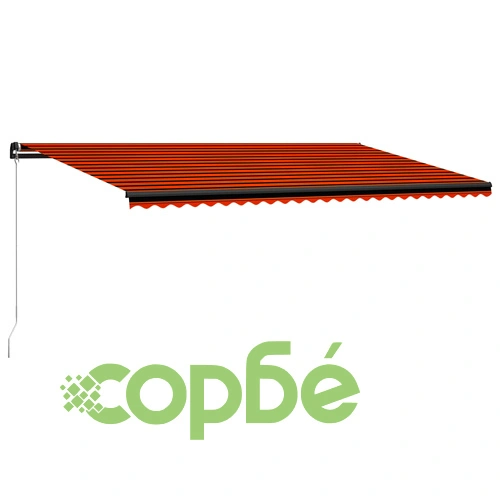 Ръчно прибиращ се сенник с LED, 600x300 см, оранжево и кафяво ➤ топ цена ➤ sorbe.bg