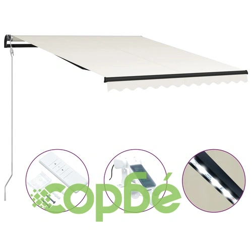 Прибиращ се сенник, сензор за вятър и LED, 300x250 см, кремав ➤ топ цена ➤ sorbe.bg