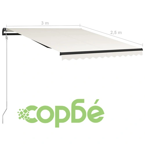 Прибиращ се сенник, сензор за вятър и LED, 300x250 см, кремав ➤ топ цена ➤ sorbe.bg