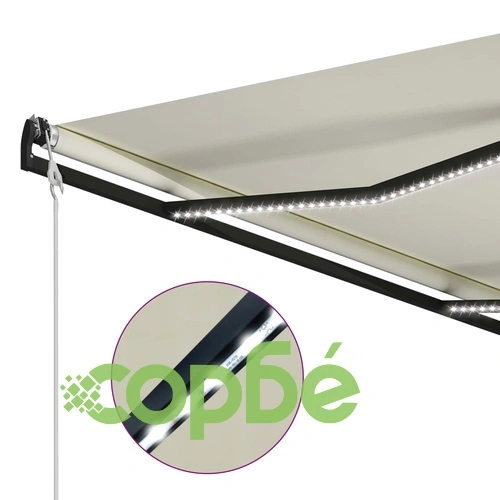 Прибиращ се сенник, сензор за вятър и LED, 300x250 см, кремав ➤ топ цена ➤ sorbe.bg