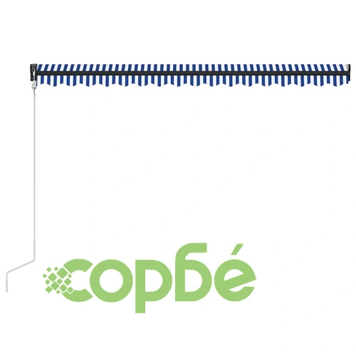 Прибиращ се сенник сензор за вятър и LED 400x300 см синьо-бял ➤ топ цена ➤ sorbe.bg