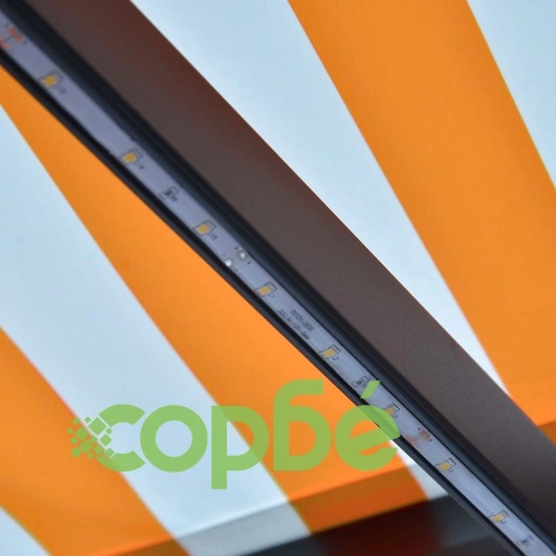 Прибиращ се сенник сензор за вятър и LED 400x300 см жълто-бял ➤ топ цена ➤ sorbe.bg