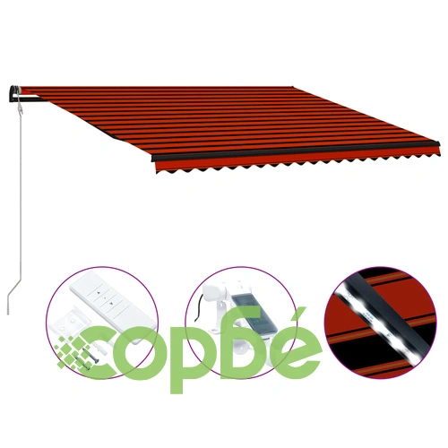 Прибиращ се сенник сензор за вятър LED 500x300 см оранжевокафяв ➤ топ цена ➤ sorbe.bg