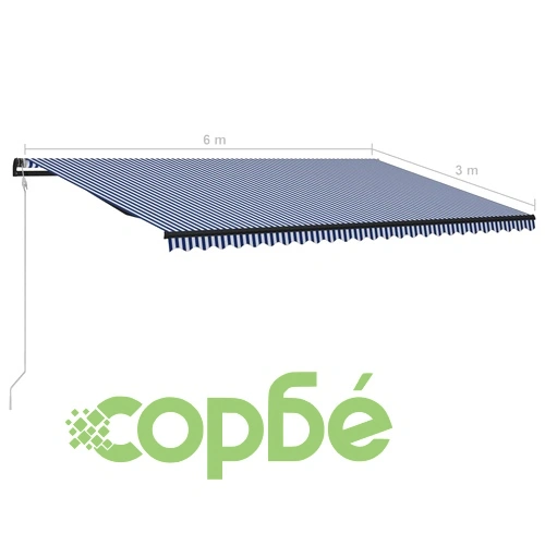 Прибиращ се сенник сензор за вятър LED 600x300 см синьо и бяло ➤ топ цена ➤ sorbe.bg