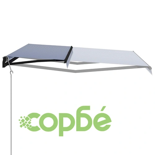 Прибиращ се сенник сензор за вятър LED 600x300 см синьо и бяло ➤ топ цена ➤ sorbe.bg
